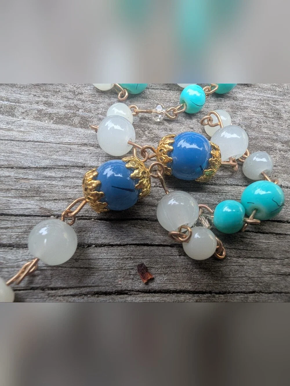 Gold-Tone Turquoise Blue Beaded Strand Necklace